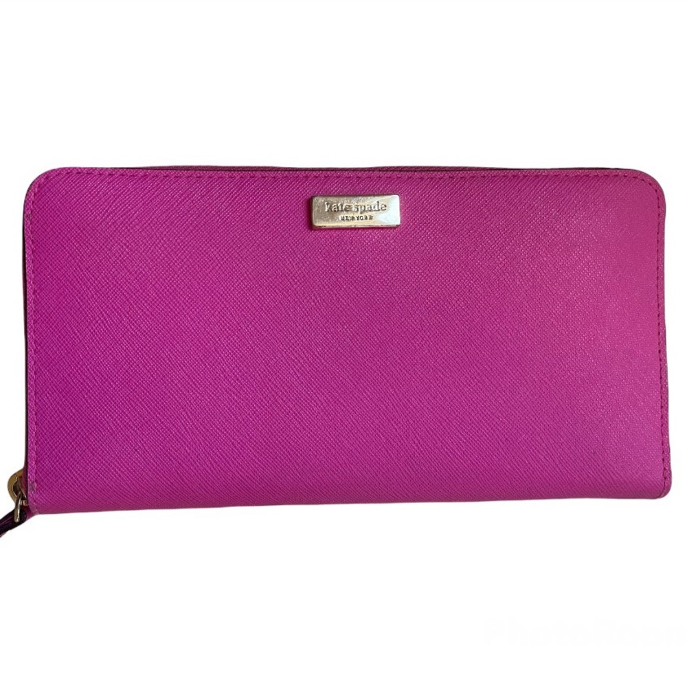 Kate Spade Hot Pink Saffiano Leather/ Canvas Long Wallet w/ full zipper closure